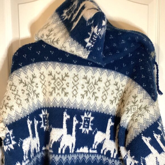 Tejidos Ruminahui Men's Knit Jacket Cardigan Hoodie Blue Lama Sweater Warm - Picture 8 of 9